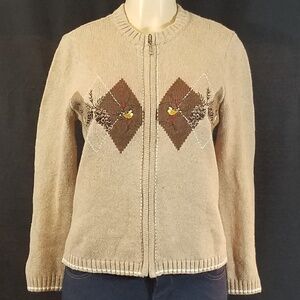 CROFT & Barrow Argyle Chickadee Zip Cardigan